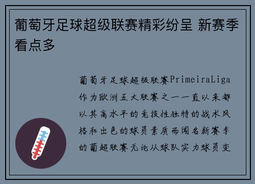葡萄牙足球超级联赛精彩纷呈 新赛季看点多 葡萄牙足球超级联赛精彩纷呈 新赛季看点多